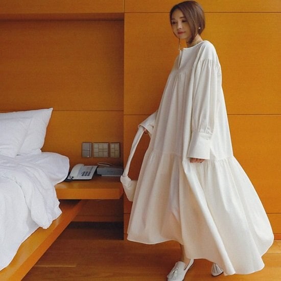 【取寄：納期2週間】ティアードワンピース レディース ロング丈 Vネック ワンピース ゆったり 体型カバー 大きいサイズ ティアードワンピース かわいい おしゃれ カジュアル ティアードワンピース