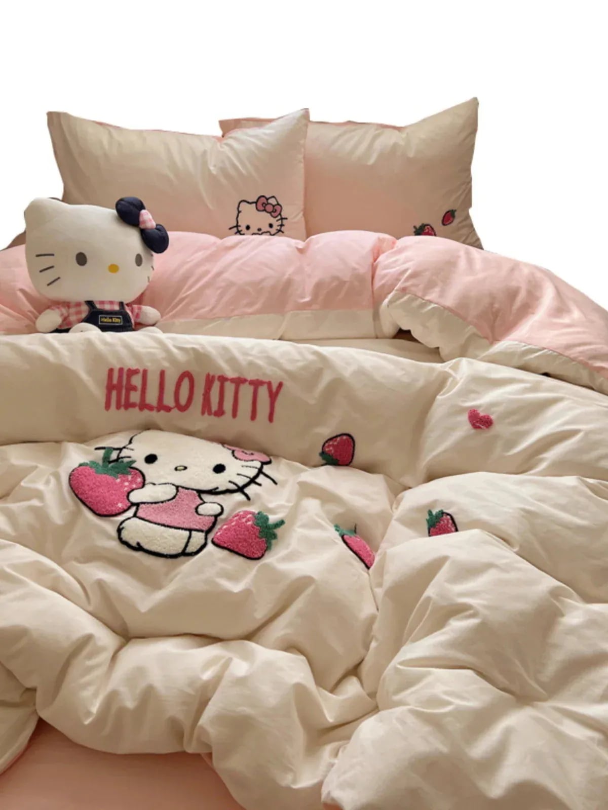 ハローキティコットンベッド4点セット綿100％ktハローキティ子供用タオル刺繍3点セット