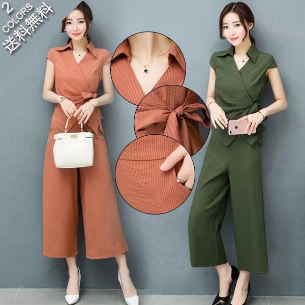 上下セットアップ レディース セットアップ レディース 夏 トップス ズボン 九分丈 ガウチョパンツ 5,048円