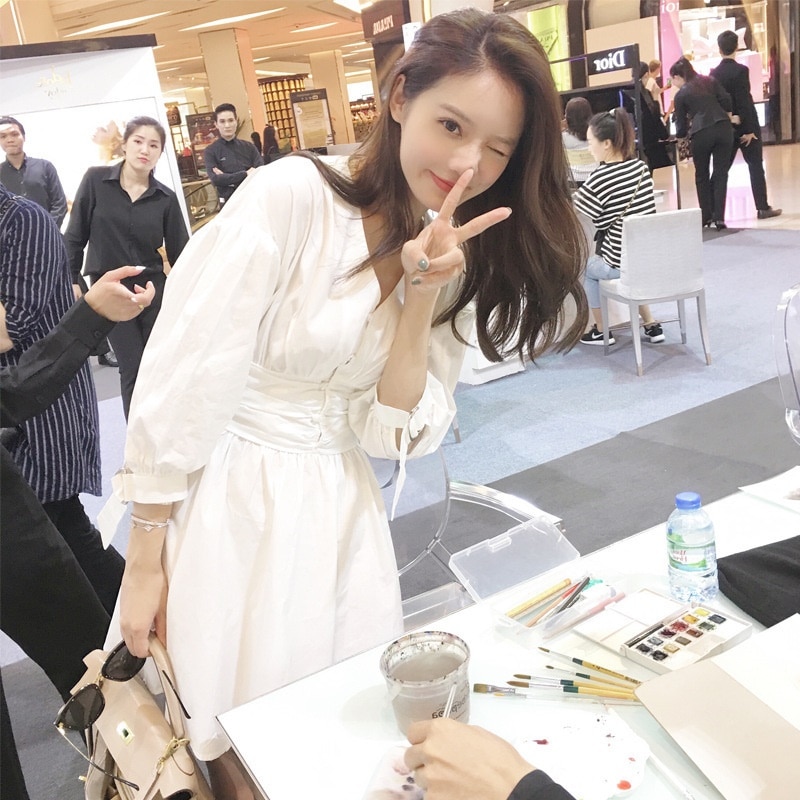 1679. Vネックフレアミニワンピース（ホワイト）2019 春夏 sale カジュアル 普段使い 通学 カフェ ランチ お呼ばれ ショッピング