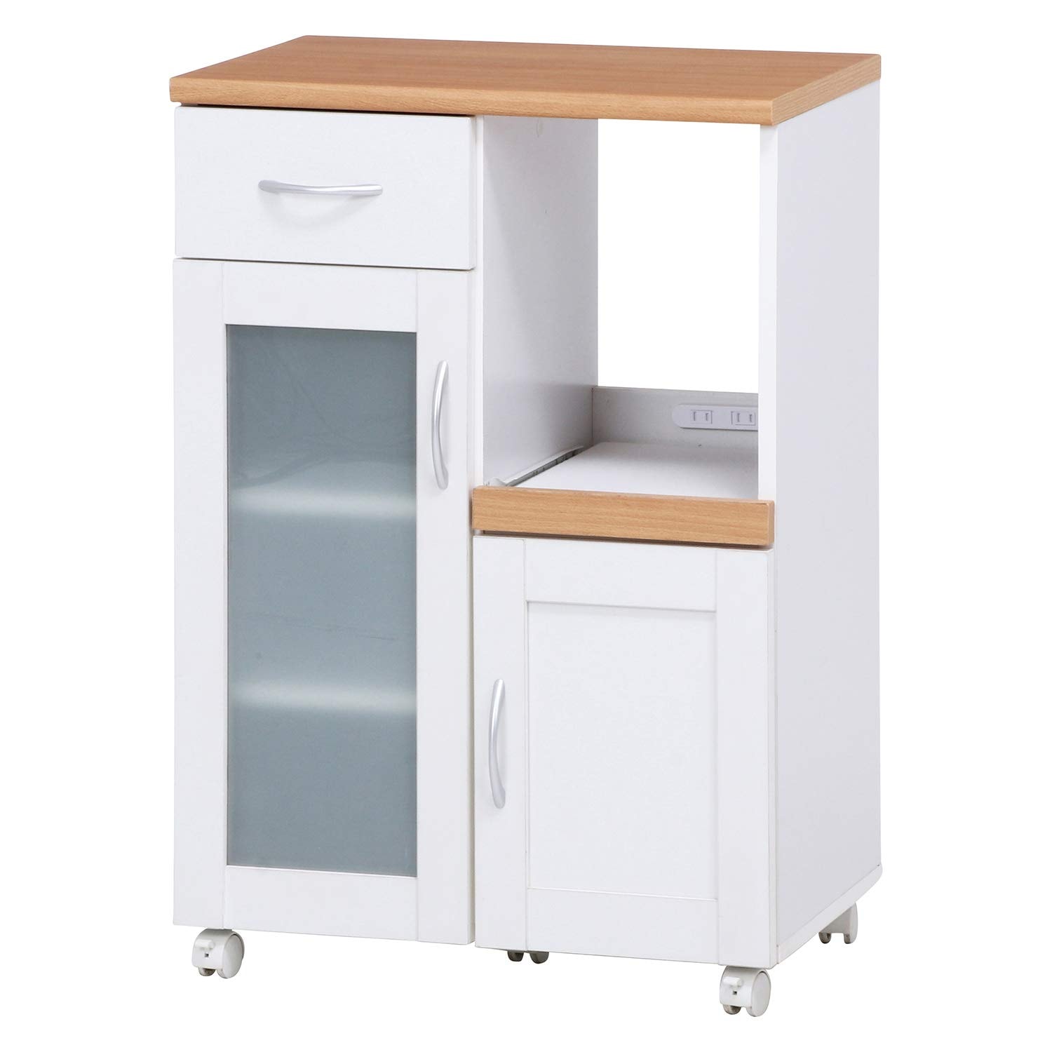 不二貿易 キッチン収納 食器棚 幅60×奥行39.5×高さ89cm ホワイト スライド棚 コンセント付き 曇りガラス サージュ 99521 9,523円