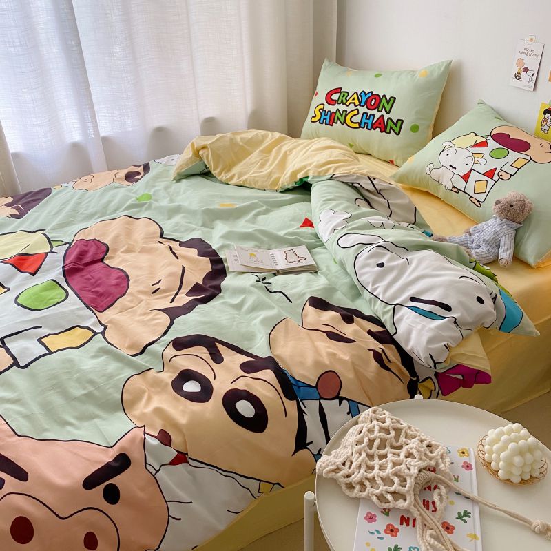 かわいいクレヨンしんちゃん 純綿ホームベッド4点 学生寮 シングルベッド 掛け布団カバーシーツ3枚 6