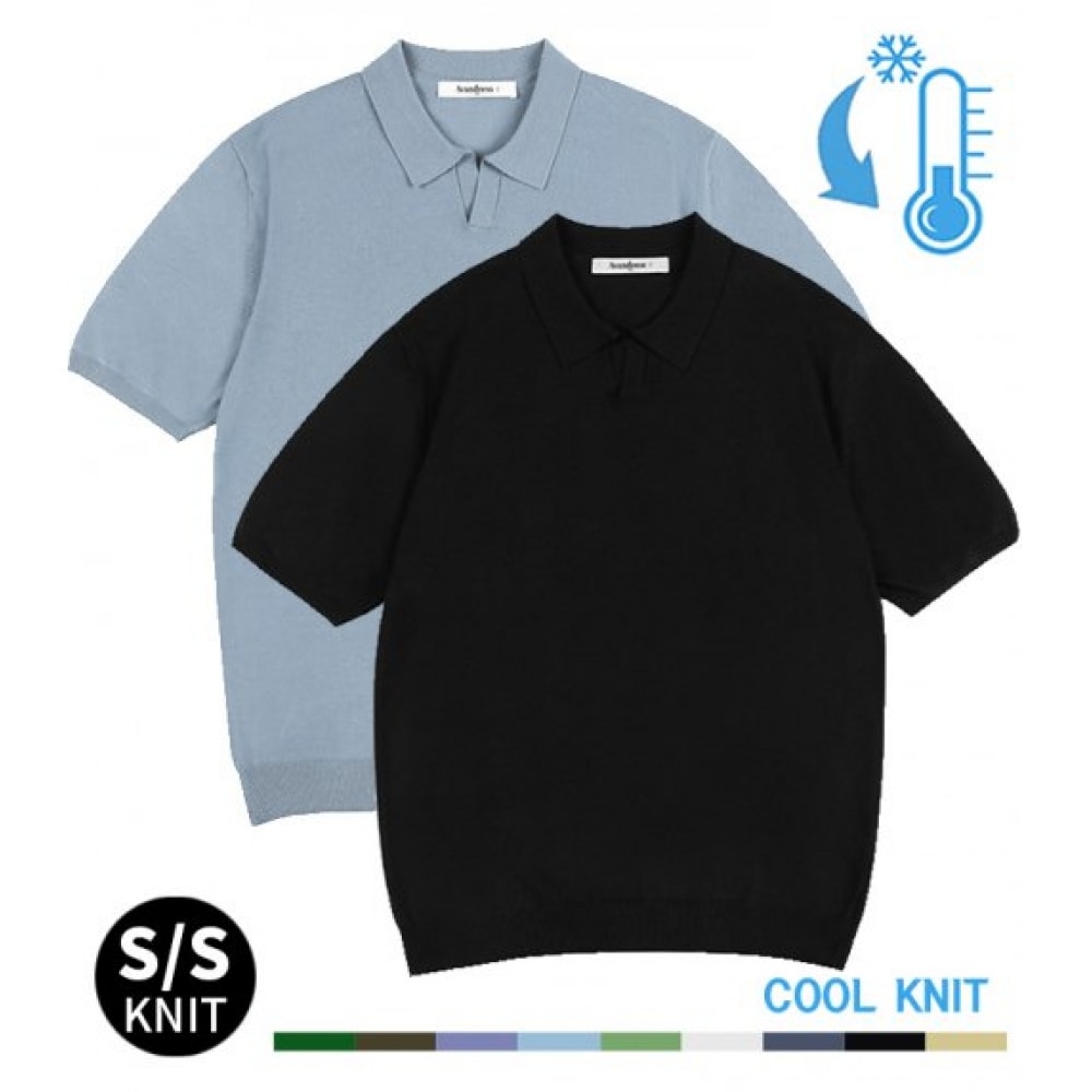 アヴァンドレスダニエルオープンカラーニットショートスリーブ-9COL