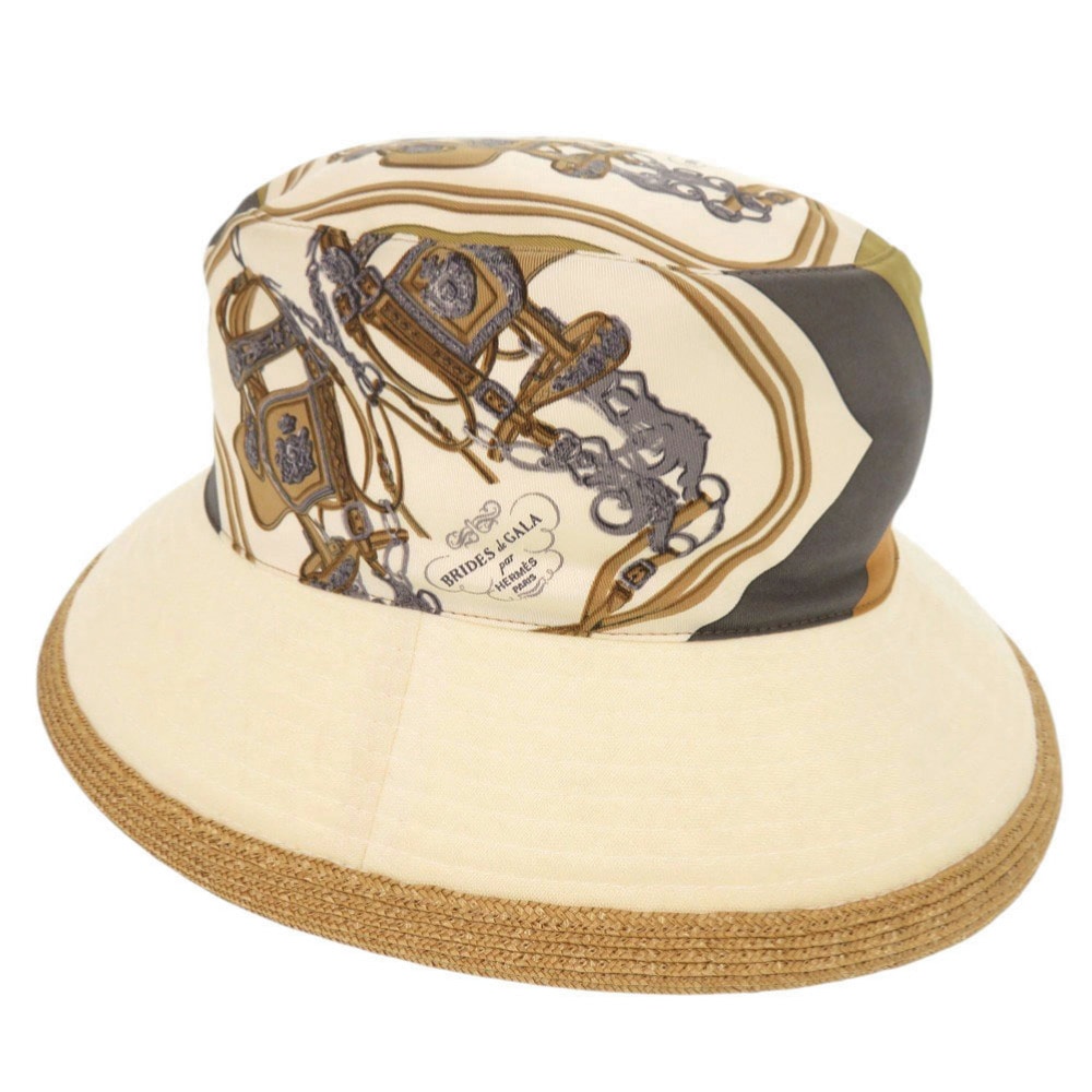 美品 バケットハット MOTSCH BRIDES de GALA 帽子 シルク/麻/ストロー ベージュ 0785【中古】 レディース