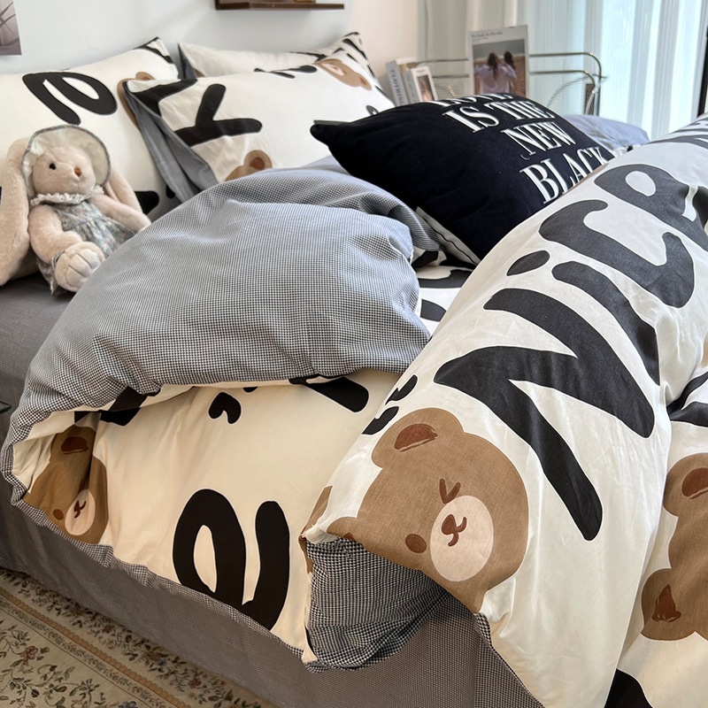 Insスプリングコットン4ピースセットセット40ピュアコットンベッドシートとキルトカバーナントンホームテキスタイルベッド3ピースセット