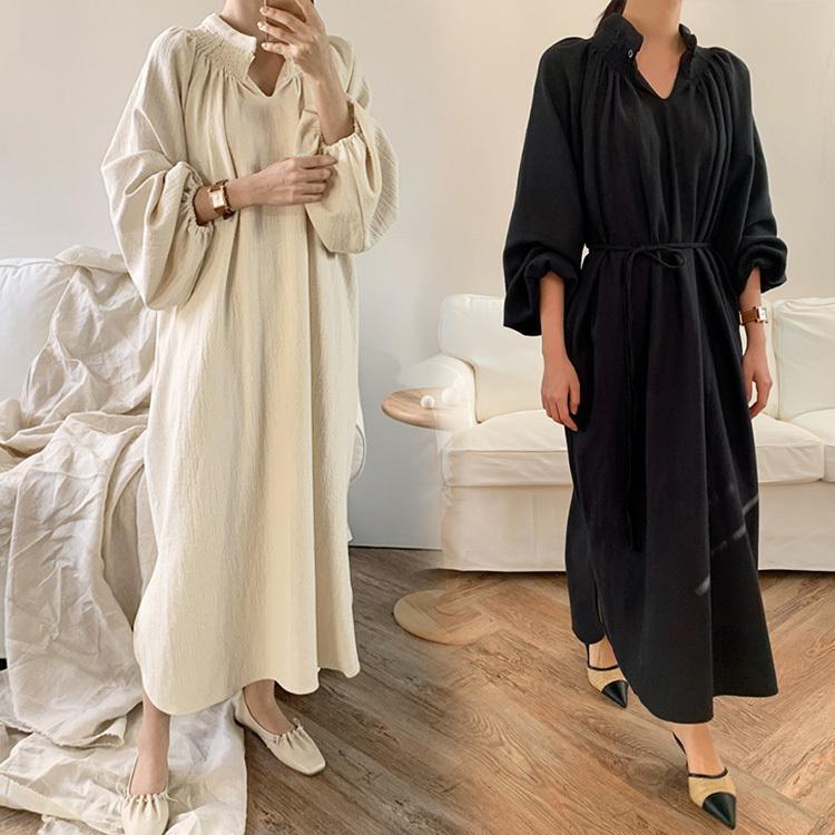 シャツワンピース レディース 40代 マキシワンピース 春夏秋 長袖ワンピース きれいめ パフスリーブ ロング丈スカートオシャレカジュアル韓国風 30代 ゆったり