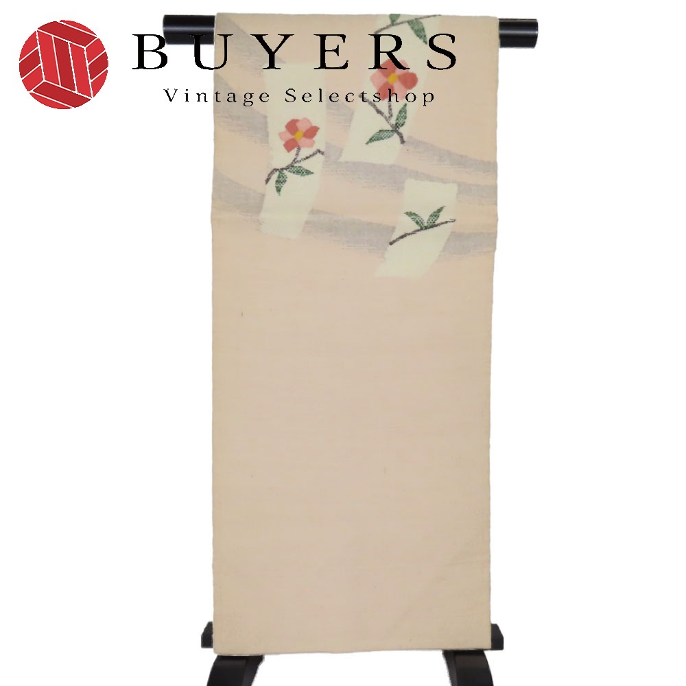 中古 名古屋帯 紬 正絹(金銀糸除く) 薄ピンク マルチカラー 洒落帯 刺繍 名古屋仕立 和装 呉服 和服 きもの レディース 女性