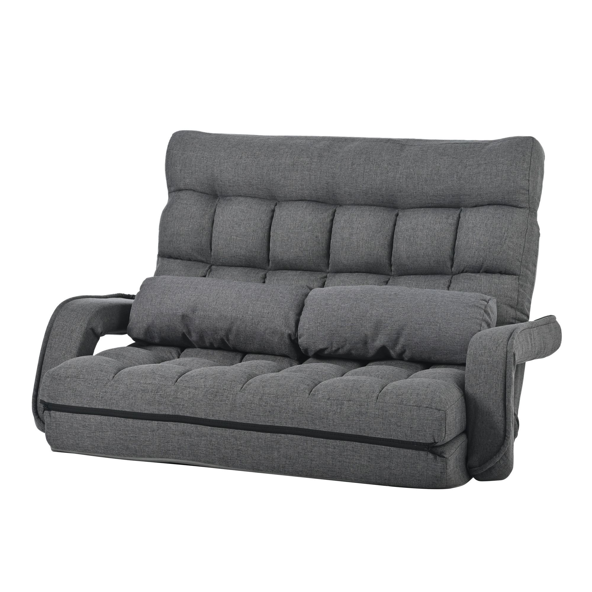 座椅子 二人掛け 4WAY 連動肘つき リクライニングソファ 折りたたみ 座いす 2人掛けソファー ハイバック リクライニング 低い椅子 ローソファー コンパクト リラックスチェア リクライニングチ