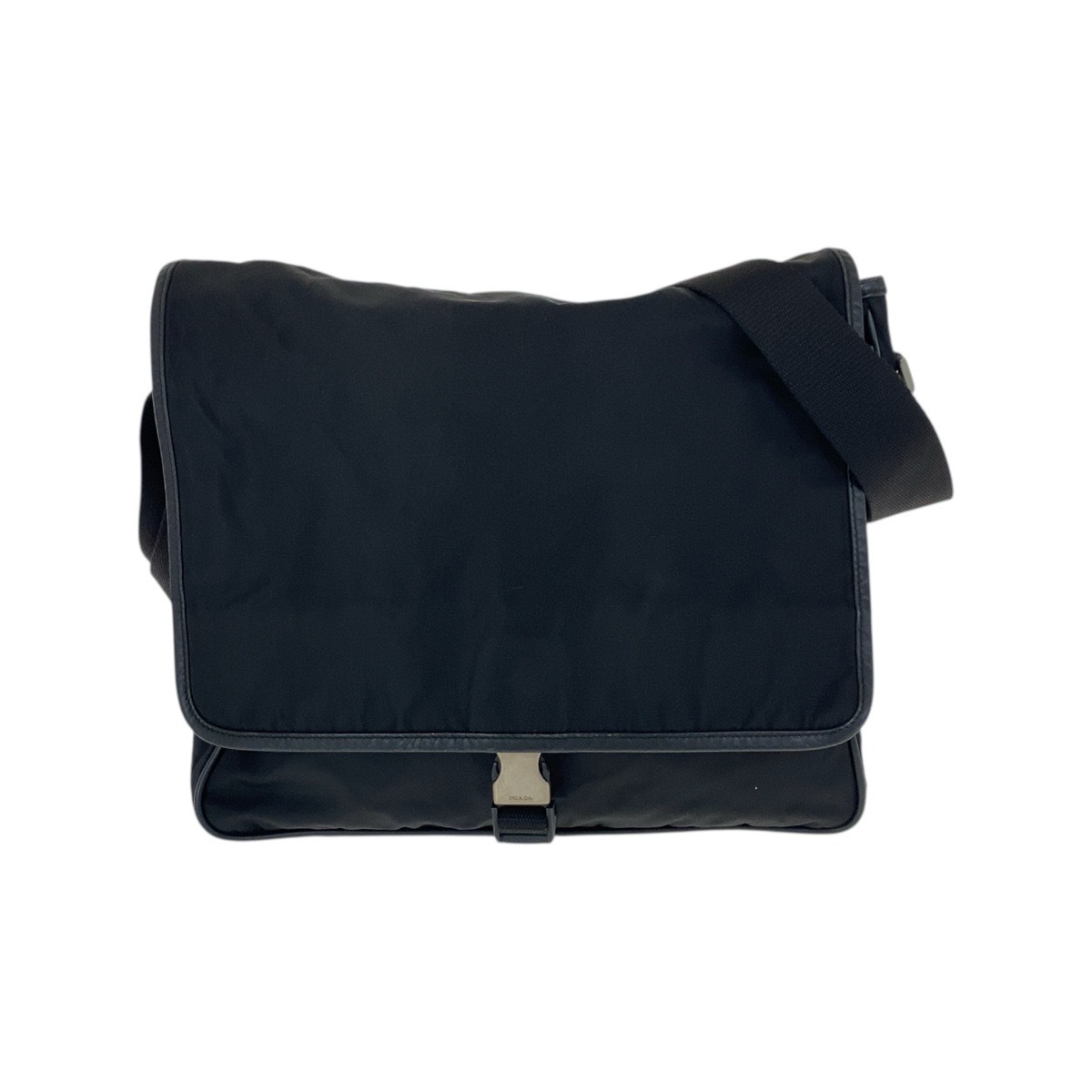 美品 テスート 三角ロゴプレート ブラック 黒 シルバー金具 ナイロン/レザー ショルダーバッグ メッセンジャーバッグ メンズ 504080