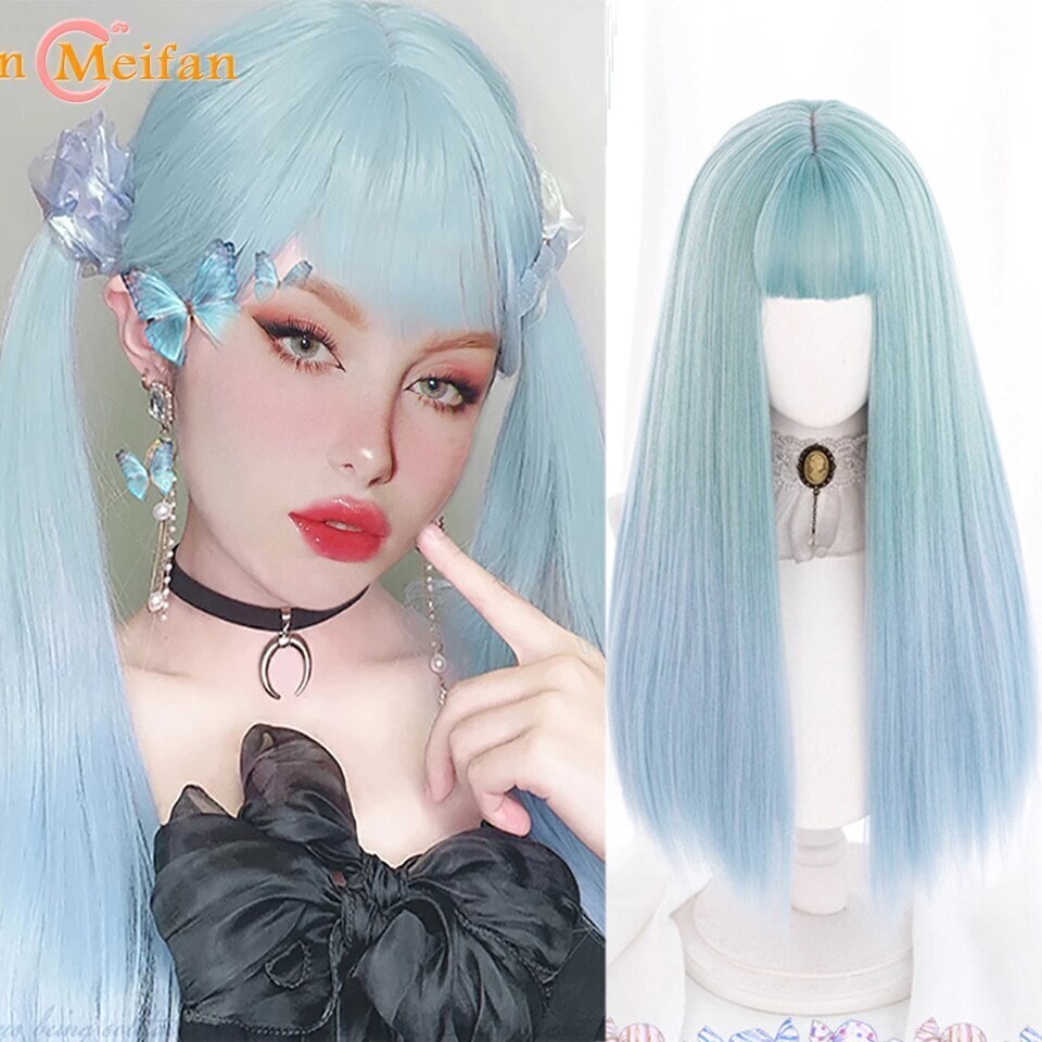 コスプレロリータロングストレートカラーデイリーウィッグ合成アニメウィッグ女性ヘアブル