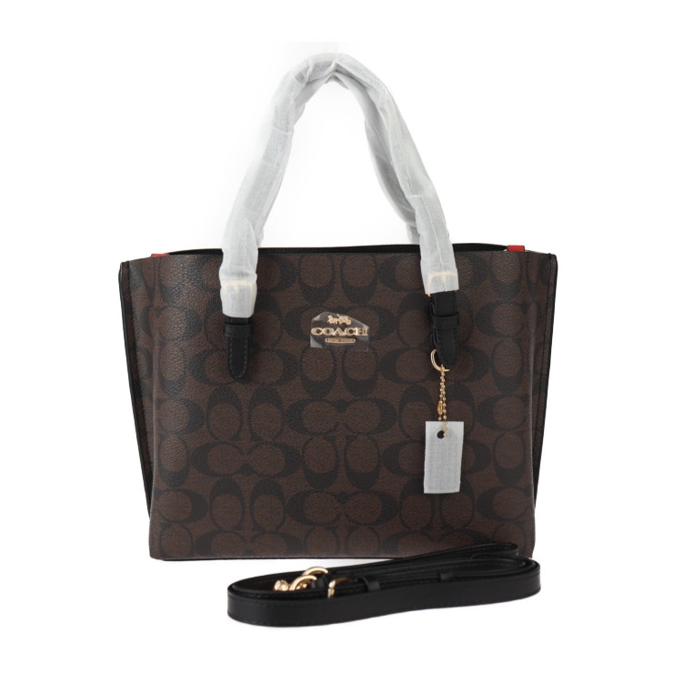 新品未使用展示品 COACH コーチ ハンドバッグ C4250 MOLLIE TOTE 25 モリー トート シグネチャー PVC レザー ダークブラウン ゴールド金具 2WAY ショルダーバッグ 本