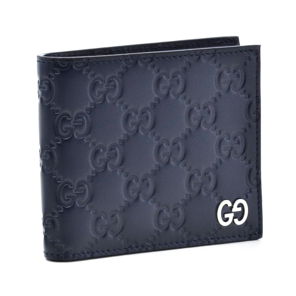 473922-CWC1N-4009 小銭入付二折財布シグネチャーレザー ネイビーシルバー