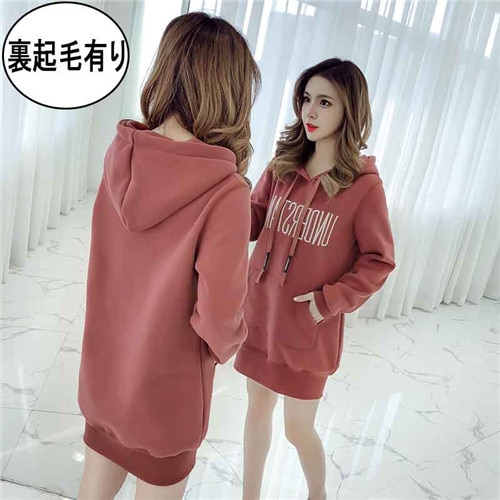 厚手 カジュアル 秋冬 かわいい レディース パーカー シンプル 裏起毛 プルオーバーパーカー 紫 長袖 防寒 大きめ ロングパーカー フード付き おしゃれ 赤 カーキ