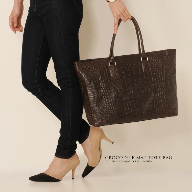 クロコダイルトートバッグマット/レディース『クロコダイル保証書付き』