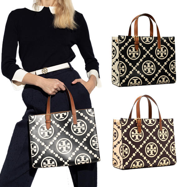 T MONOGRAM CONTRAST EMBOSSED SMALL TOTE 141646