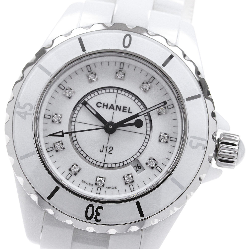 シャネル CHANEL H1628 J12 33MM 白セラミック 12Pダイヤ クォーツ レディース 美品 _862220【中古】