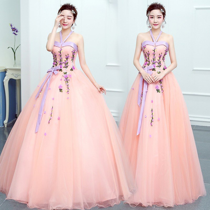カラードレス パーティードレス 演奏会用ロングドレス ウェディングドレス 結婚式 花嫁 安い 二次会 ピンク 人気のドレス