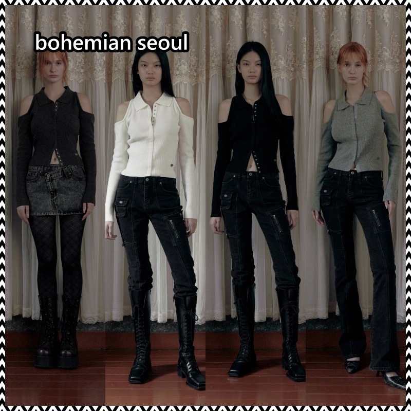 bohemian seoul SHOULDER HOLE KNIT CARDIGAN