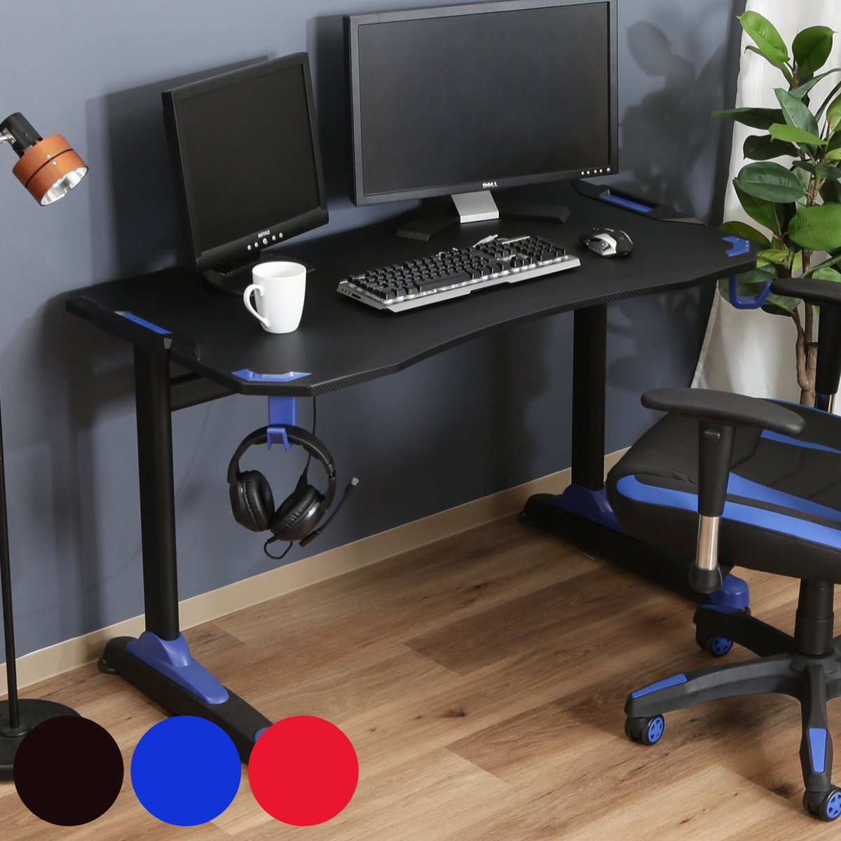 ゲーミングデスク 幅120cm ワークデスク オフィスデスク パソコンデスク ゲーム ヘッドフォン ホルダー フック 作業机 オフィス タップ収納 ゲーム用 勉強机