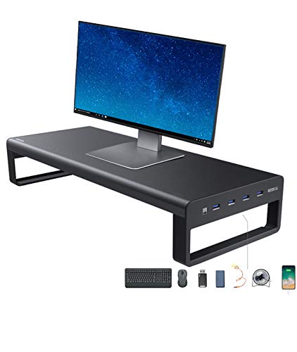 モニター台 机上台 USB3.0ポート付き 5Gbps高速データ転送 天板アルミ合金製 キーボード収