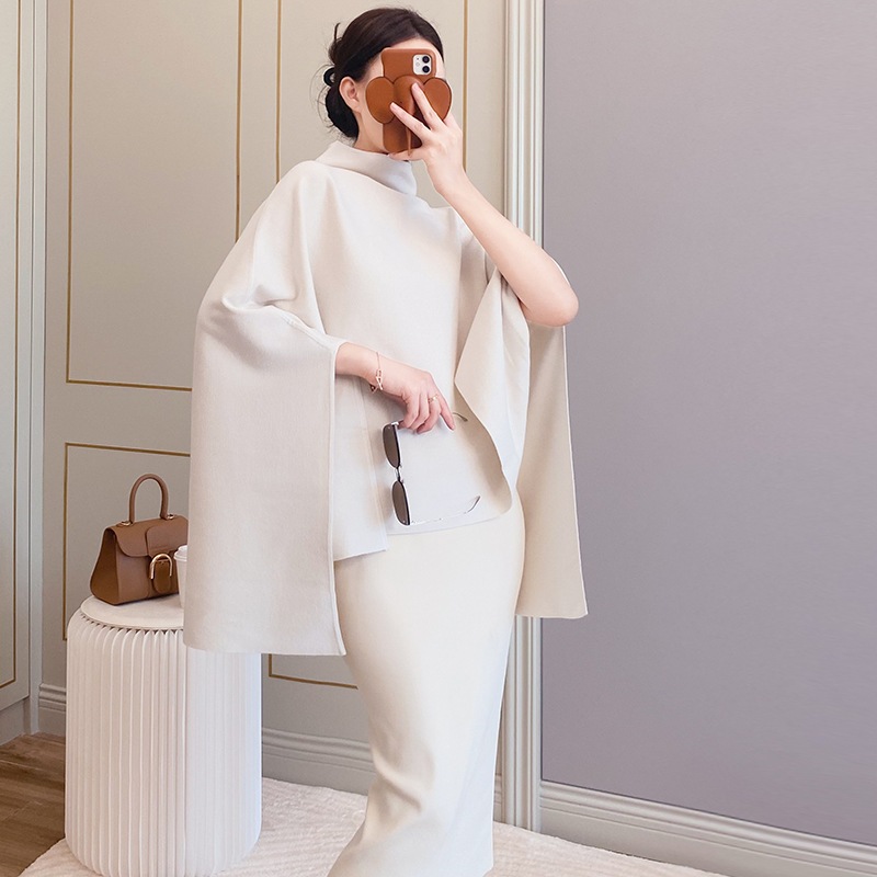 ミニマリストスタイル2025新作ファッションレディースウール混紡マントラージショールタートルネックセータージャケット