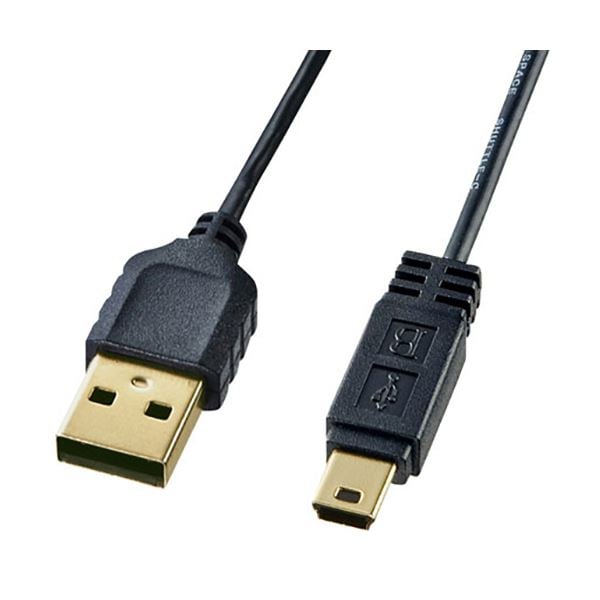 （まとめ）サンワサプライ 極細ミニUSBケーブル(A)オス-mini(B)オス ブラック 1m KU-SLAMB510BKK 1本(×10セット)