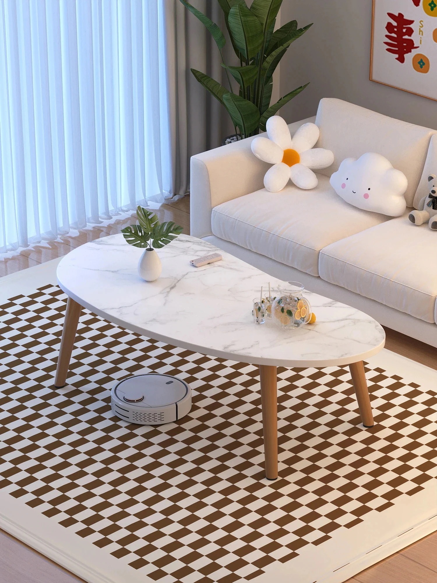 メガ割 ティーテーブルリビング家庭用小戸型実木ティーテーブルシンプル現代クリーム風寝室座床簡易テーブル30%までに制限