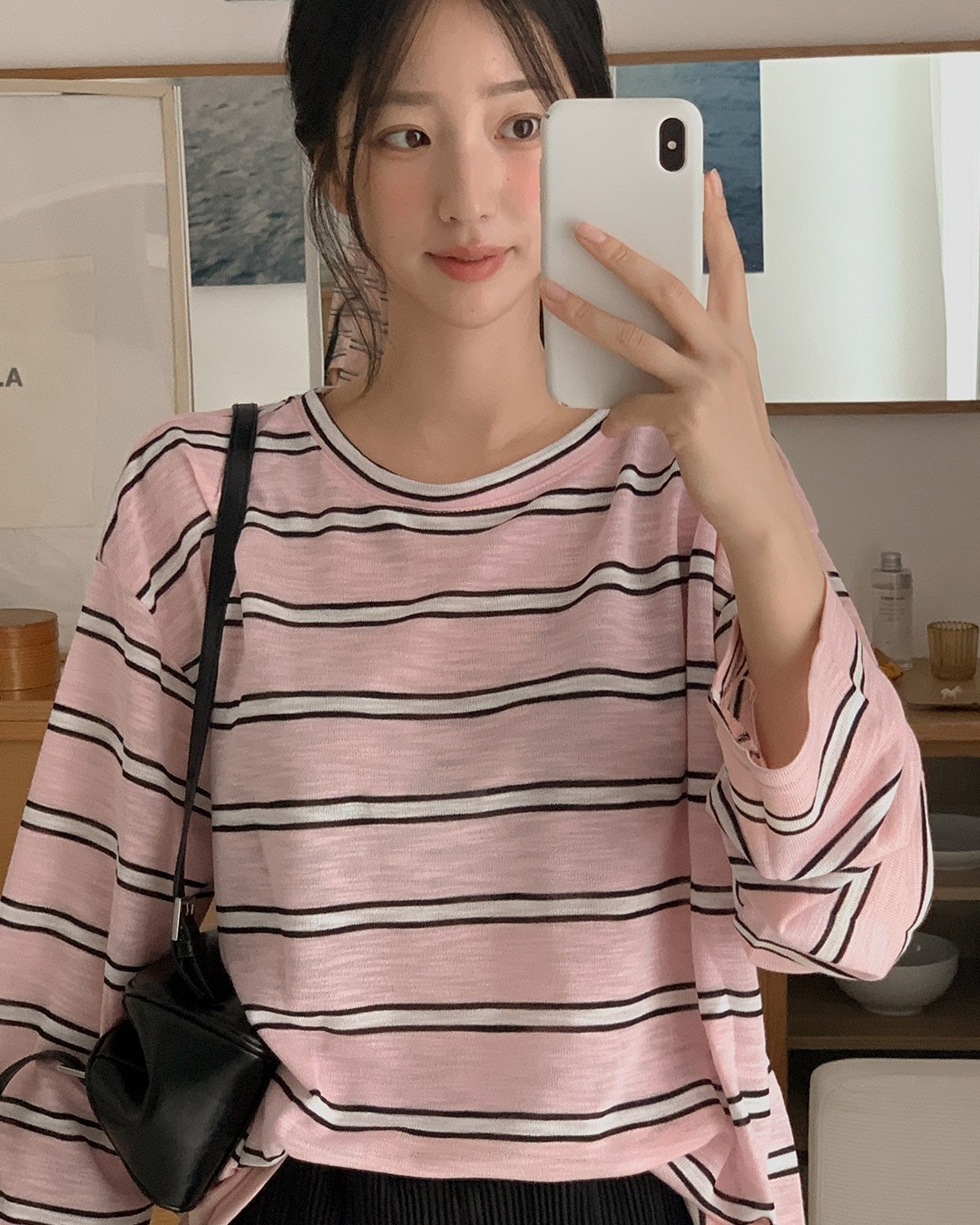 エマルジョンストライプバックトイムTシャツ韓国ファッション レディース