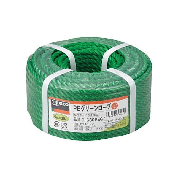 (まとめ) TRUSCO PEグリーンロープ 6mm×30m コイル巻 R-630PEG 1巻 (×3セット)