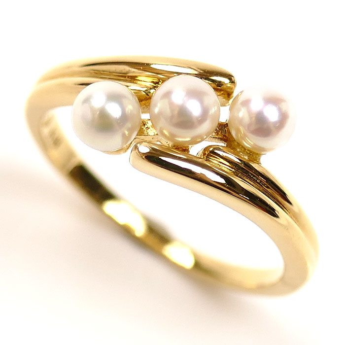 MIKIMOTO ミキモト K18YG イエローゴールド リング・指輪 パール約3.3mm 7号 2.6g レディース 中古