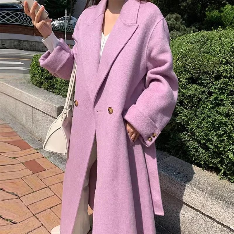 韓国フランスのスーツカラーウールコート女性のためのルーズミッドレングス気質ウールコート