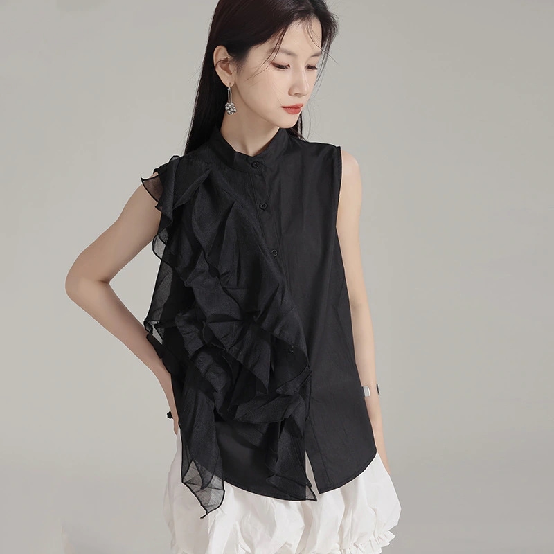 【J.Fashion】 202今週の割引は 25% オフです4夏新品 フリルブラウス ノースリーブ ドッキング おしゃれ レディースシャツ 袖なし ブラウス 関連商品は店で購入可能