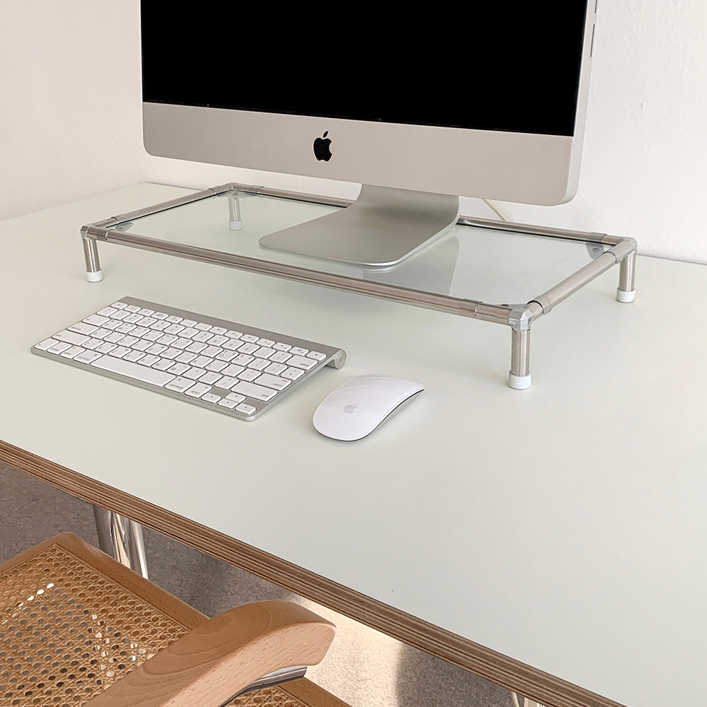ステンレスモジュール家具モニタースタンド 韓国インテリア 強化ガラス パソコン台 オフィス リビング 作業用 デスク 収納 棚 56x25x6.5cm