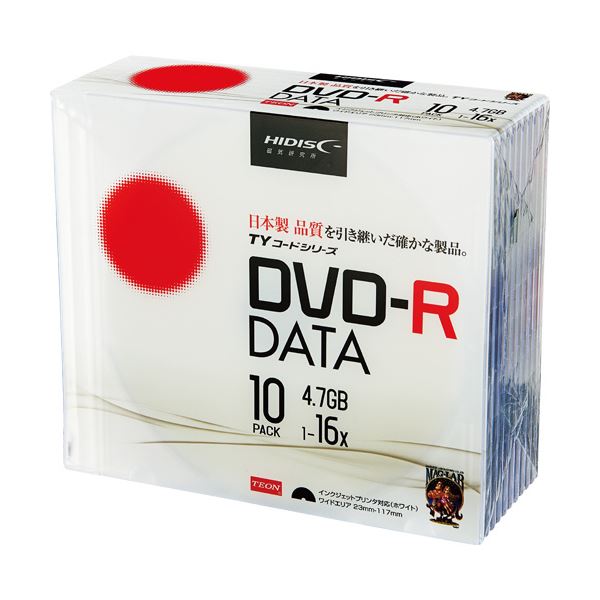 （まとめ）ハイディスク データ用DVD-R4.7GB 16倍速 ホワイトワイドプリンタブル 5mmスリムケース TYDR47JNP10SC1パック(10枚) (×5セット)