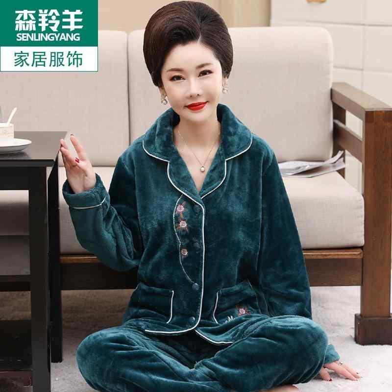 秋 冬 パジャマ ルームウェア 寝間着 女性 サンゴ フリース 厚く ベルベット フランネル スーツ者用 大きいサイズ 在宅 サービス 外 着用