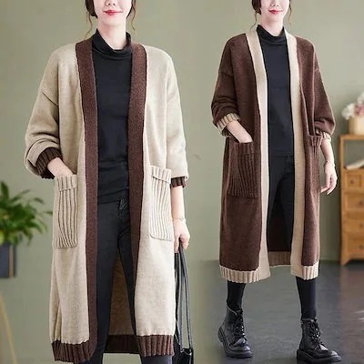 秋服レディース大きいサイズトップス長袖ニットカーディガンロング韓国ファッションニットセーター
