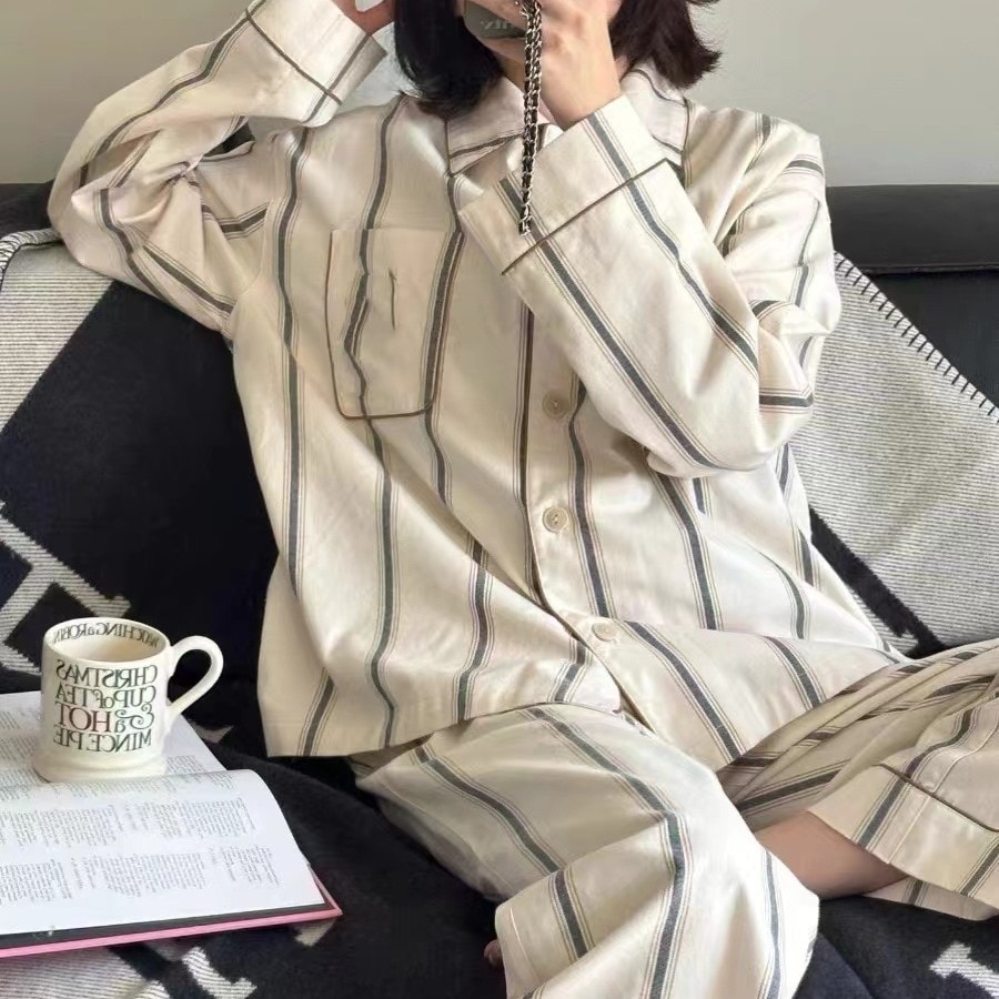 2024年春の新作 ワイルドビースト ストライプ ルーズ ピュアコットン 快適なホームウェア ピュアコットン カップルセット シンプルでカジュアル 4,652円