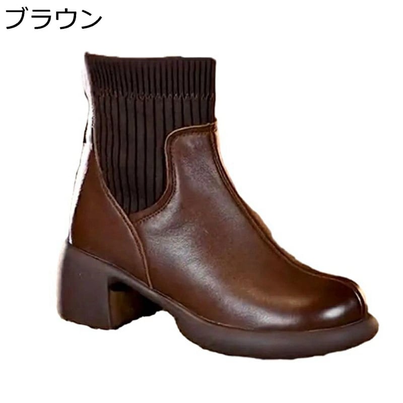 レディースショートブーツ ソックスブーツ レディース ブーティ ミドルヒール 太ヒール PUレザー アンクルブーツ 柔らか 安定感 女子力 細見え 撥水 キレイめ 滑り止め 快適 秋靴 冬靴 5,424円