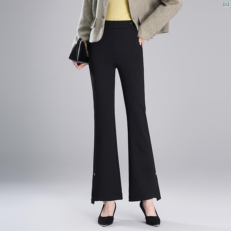 レディース　ファッション　オシャレ　シンプル ベルボトム パンツ 春秋 ハイウエスト スリム カジュアル ブーツ カット パンツ ズボン