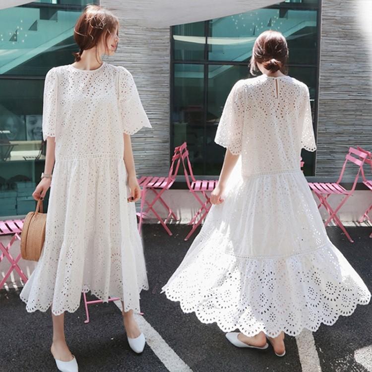 ワンピース レディース 春夏 半袖ワンピース マキシ丈ワンピース きれいめ レースワンピ フレア 通勤 ロング丈 妊婦服 結婚式ドレス