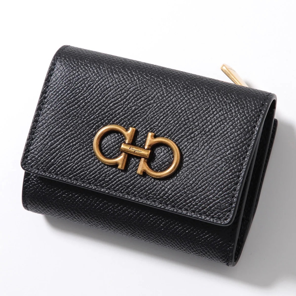 FERRAGAMO フェラガモ 三つ折り財布 THE GANCINI ガンチーニ 22 0862 レディース レザー ミニ財布 ロゴ 001/NERO