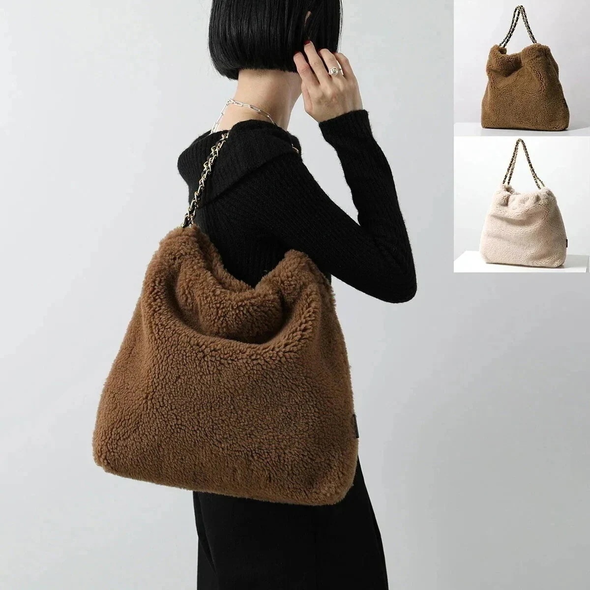 VIOLAdORO ヴィオラドーロ トートバッグ ELMO エルモ V-8680 レディース エコムートン エコファーバッグ チェーン ボア 鞄 カラー2色 【