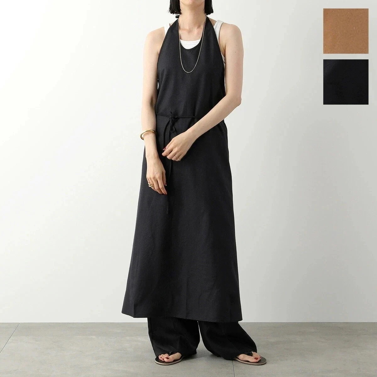 BASERANGE ベースレンジ ワンピース APRON DRESS DRAP RS 000 レディース シルク ノースリーブ ロング丈 ホルターネック カラー 【mega】