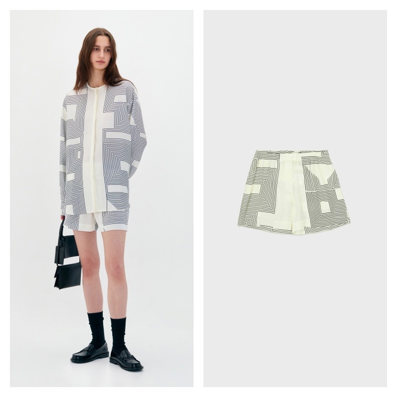 【LOW CLASSIC】 PRINT BANDING SHORTS : IVORY