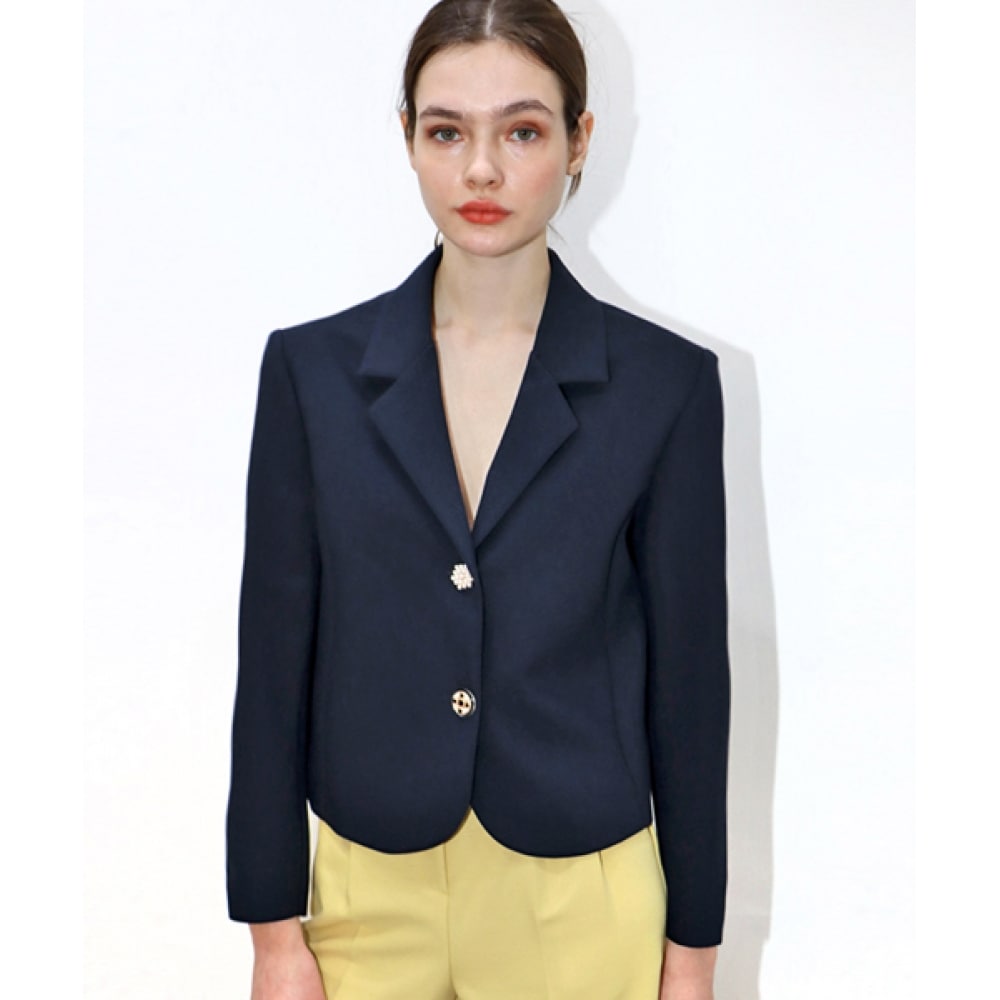 DAMAGE MNEMONICパールツーボタンネイビークロップジャケット_ Pearl Two Button Navy Crop JK