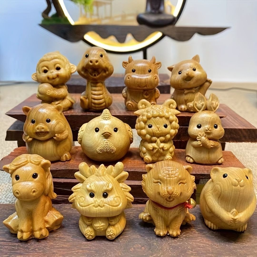十二支 置物 セット オブジェ 木製 木彫り 人形 子 丑 寅 卯 辰 巳 午 未 申 酉 戌 亥 開運 インテリア 玄関 リビング オフィス 風水 縁起物