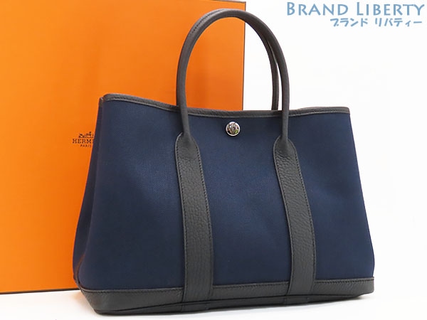 新品エルメスガーデンパーティTPMトートバッグハンドバッグブルーマリンネイビーブラックトワルミリタリーネゴンダW刻印