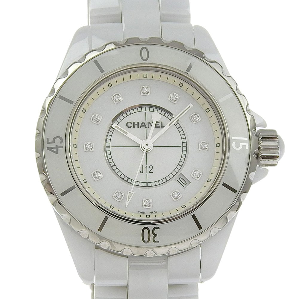 J12 12Pダイヤ H1628 腕時計 セラミック クオーツ アナログ表示 レディース ホワイト文字盤 中古品 Aランク