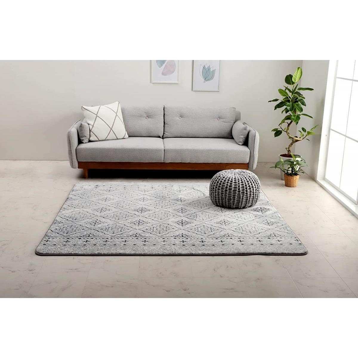 【i】【代引不可】 イケヒコ ラグ モロッカン グレー 約185×185cm 床暖房 ホットカーペット対応 おしゃれ 洗える【北海道・沖縄・離島不可】【代引不可/沖縄・離島
