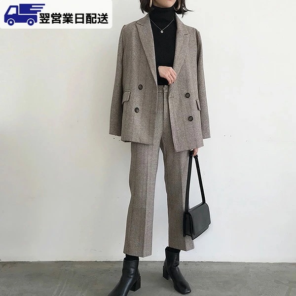 韓国ファッション L ブラウン スーツ レディース パンツスーツ セットアップ フォーマルスーツ ビジネススーツ 春 秋 冬 ママスーツ レディーススーツ 通勤 OL 女性 仕事 ジャケット パンツ
